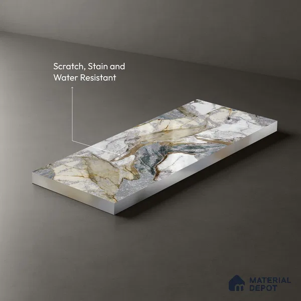 Grey Marble Look LM 20111 8 ft x 4 ft Glossy Finish Decorative Laminate - 1 mm | Suitable for TV Unit, Wardrobe, Kitchen Cabinets