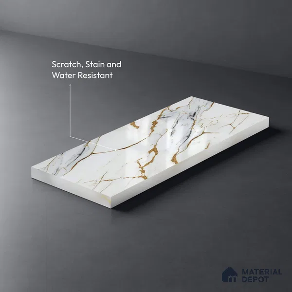 White Marble Look LM 20113 8 ft x 4 ft Glossy Finish Decorative Laminate - 1 mm | Suitable for TV Unit, Wardrobe, Kitchen Cabinets