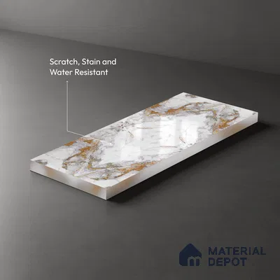 White Marble Look LM 20130 8 ft x 4 ft Glossy Finish Decorative Laminate - 1 mm | Suitable for TV Unit, Wardrobe, Kitchen Cabinets