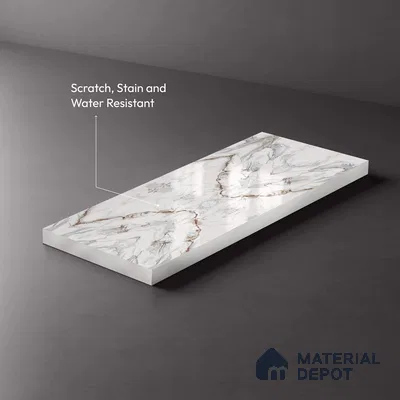 White Marble Look LM 20135 8 ft x 4 ft Glossy Finish Decorative Laminate - 1 mm | Suitable for TV Unit, Wardrobe, Kitchen Cabinets