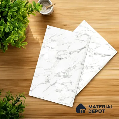 White Marble Look LM 03885 8 ft x 4 ft Texture Finish Decorative Laminate - 1 mm | Suitable for TV Unit, Wardrobe, Kitchen Cabinets