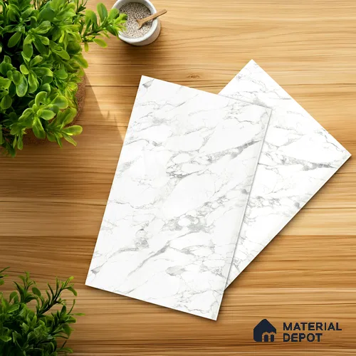 White Marble Look LM 03885 8 ft x 4 ft Texture Finish Decorative Laminate - 1 mm | Suitable for TV Unit, Wardrobe, Kitchen Cabinets