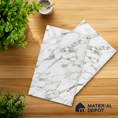 White Marble Look LM 03887 8 ft x 4 ft High Gloss Finish Decorative Laminate - 1 mm | Suitable for TV Unit, Wardrobe, Kitchen Cabinets