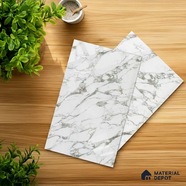 White Marble Look LM 03887 8 ft x 4 ft High Gloss Finish Decorative Laminate - 1 mm | Suitable for TV Unit, Wardrobe, Kitchen Cabinets
