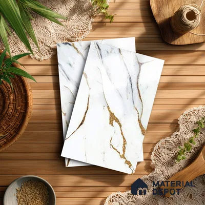White Marble Look LM 20113 8 ft x 4 ft Glossy Finish Decorative Laminate - 1 mm | Suitable for TV Unit, Wardrobe, Kitchen Cabinets