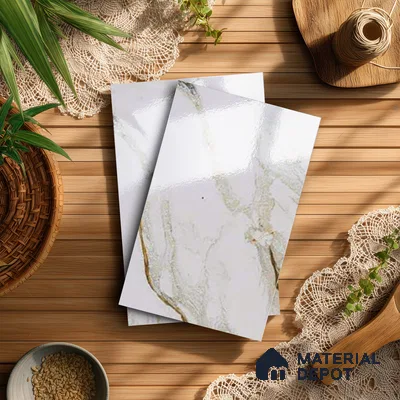 Beige Marble Look LM 20121 8 ft x 4 ft Glossy Finish Decorative Laminate - 1 mm | Suitable for TV Unit, Wardrobe, Kitchen Cabinets