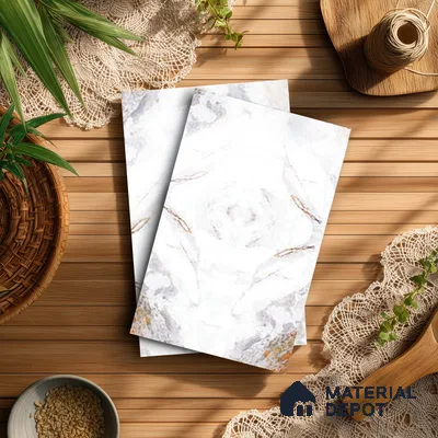White Marble Look LM 20130 8 ft x 4 ft Glossy Finish Decorative Laminate - 1 mm | Suitable for TV Unit, Wardrobe, Kitchen Cabinets