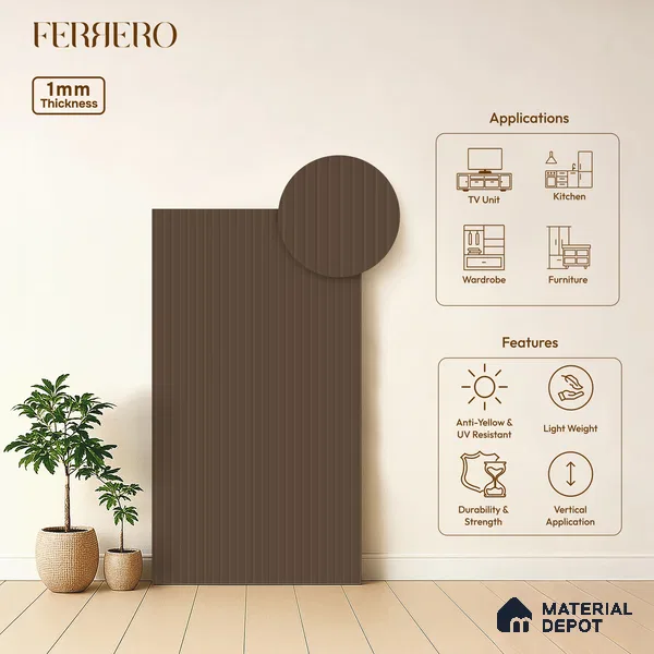 Mocha Brown Fluted Solid Color 2B8091 A 191 Mocha Blush 8 ft x 4 ft Matte Finish Decorative Laminate - 1 mm | Suitable for TV Unit,Wardrobe, Kitchen Cabinets