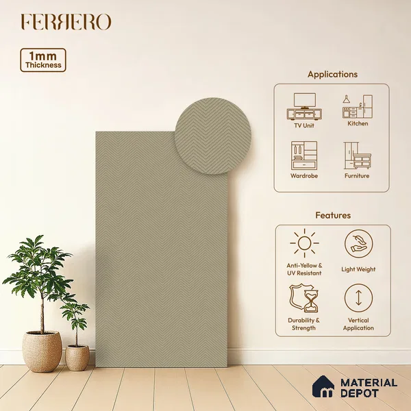 Patterned look 2B4735 A 195 Truffle 8 ft x 4 ft Texture Finish Decorative Laminate - 1 mm | Suitable for Bedroom, TV Unit, Wardrobe | Matching Edgeband 75746 from Rehau