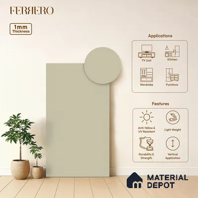 Cream Solid Colors look 2B4728 A 155 Pale Ash 8 ft x 4 ft Matte Finish Decorative Laminate - 1 mm | Suitable for Living Room, Kitchen, Office | Matching Edgeband 1052 from E3