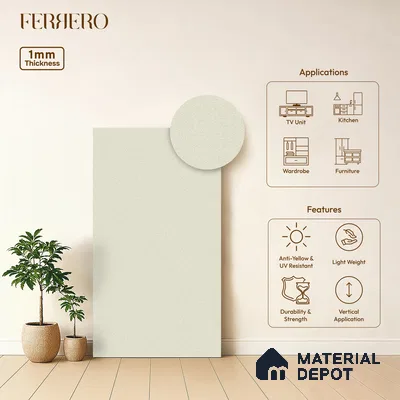 Beige Solid Colors look 2BBR 4003 A 183 Warm Whisper 8 ft x 4 ft Glossy Finish Decorative Laminate - 1 mm | Suitable for Living Room, Kitchen, Office | Matching Edgeband 110130 from Rehau