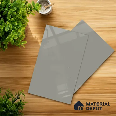 Grey Solid Colors look 2B4139 A 8 Misty Cloud 8 ft x 4 ft Glossy Finish Decorative Laminate - 1 mm | Suitable for Living Room, Kitchen, Office | Matching Edgeband 3001 HG from E3