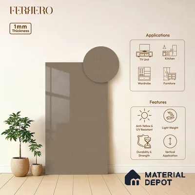 Brown Solid Colors look 2B8063 A 8 Faded Cocoa 8 ft x 4 ft Glossy Finish Decorative Laminate - 1 mm | Suitable for Living Room, Kitchen, Office | Matching Edgeband 110135 from Rehau