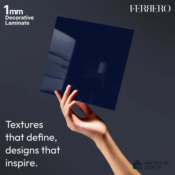 Blue Solid Colors look 2B4134 A 8 Indigo Night 8 ft x 4 ft Glossy Finish Decorative Laminate - 1 mm | Suitable for Living Room, Kitchen, Office | Matching Edgeband 10207 SHGL from Prism