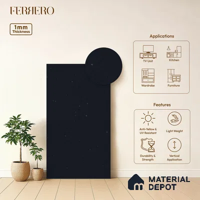 Stone look 2B8095 A 175 Midnight Drift 8 ft x 4 ft Texture Finish Decorative Laminate - 1 mm | Suitable for Bedroom, TV Unit, Wardrobe, Kitchen Cabinet | Matching Edgeband 10207 from Prism