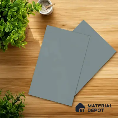 Grey Solid Colors look 2B8089 A 155 Steel Breeze 8 ft x 4 ft Matte Finish Decorative Laminate - 1 mm | Suitable for Living Room, Kitchen, Office | Matching Edgeband 1055 from E3