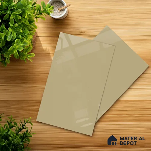 Beige Solid Colors look 2B4151 A 8 Soft Almond 8 ft x 4 ft Glossy Finish Decorative Laminate - 1 mm | Suitable for Living Room, Kitchen, Office | Matching Edgeband 10248 SHGL from Prism