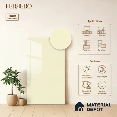 Beige Solid Colors look 2B8058 A 8 Pearl White 8 ft x 4 ft Glossy Finish Decorative Laminate - 1 mm | Suitable for Living Room, Kitchen, Office | Matching Edgeband 6004 HG from Square 1