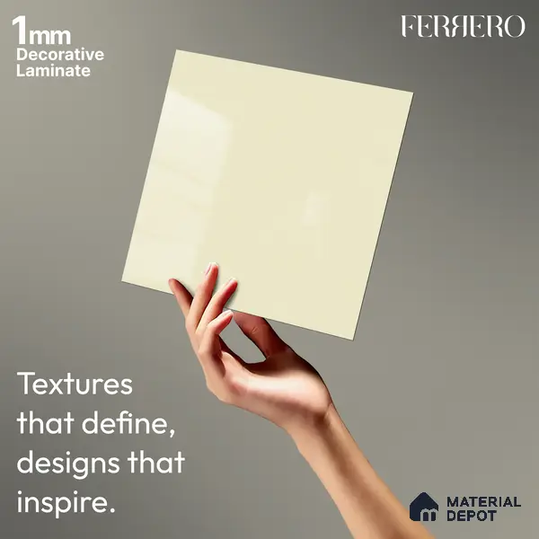 Beige Solid Colors look 2B8058 A 8 Pearl White 8 ft x 4 ft Glossy Finish Decorative Laminate - 1 mm | Suitable for Living Room, Kitchen, Office | Matching Edgeband 6004 HG from Square 1