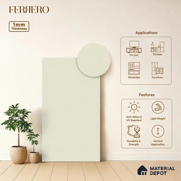Beige Textured Solid Look 2BBR 4003 A 152 8 ft x 4 ft Texture Finish Decorative Laminate - 1 mm | Suitable for TV Unit, Wardrobe, Kitchen Cabinets