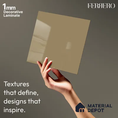 Beige Solid Colors look 2B4142 A 8 Toffee Taupe 8 ft x 4 ft Glossy Finish Decorative Laminate - 1 mm | Suitable for Living Room, Kitchen, Office | Matching Edgeband 10113 SHGL from Prism