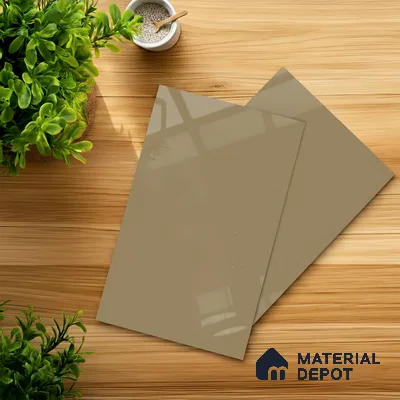 Beige Solid Colors look 2B4142 A 8 Toffee Taupe 8 ft x 4 ft Glossy Finish Decorative Laminate - 1 mm | Suitable for Living Room, Kitchen, Office | Matching Edgeband 10113 SHGL from Prism