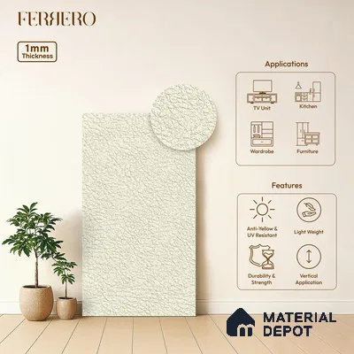 Beige Leather look 2BBR 4003 A 197 Warm Whisper 8 ft x 4 ft Texture Finish Decorative Laminate - 1 mm | Suitable for Bedroom, TV Unit, Wardrobe, Kitchen Cabinet | Matching Edgeband 75637 from Rehau