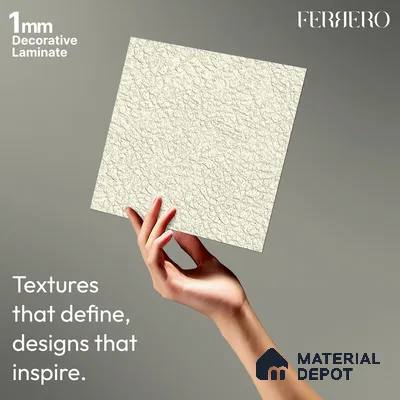 Beige Leather look 2BBR 4003 A 197 Warm Whisper 8 ft x 4 ft Texture Finish Decorative Laminate - 1 mm | Suitable for Bedroom, TV Unit, Wardrobe, Kitchen Cabinet | Matching Edgeband 75637 from Rehau
