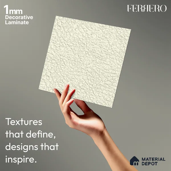 Beige Leather look 2BBR 4003 A 197 Warm Whisper 8 ft x 4 ft Texture Finish Decorative Laminate - 1 mm | Suitable for Bedroom, TV Unit, Wardrobe, Kitchen Cabinet | Matching Edgeband 75637 from Rehau