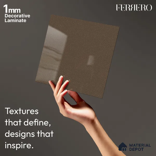 Brown Solid Colors look 2B8038 A 8 Earth Mocha 8 ft x 4 ft Glossy Finish Decorative Laminate - 1 mm | Suitable for Living Room, Kitchen, Office | Matching Edgeband 1042 HG from E3