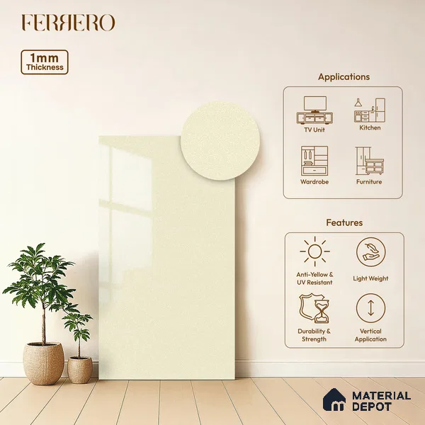 Beige Sparkle Look 2B10008 A 8 PR+ 8 ft x 4 ft Glossy Finish Decorative Laminate - 1 mm | Suitable for TV Unit, Wardrobe, Kitchen Cabinets