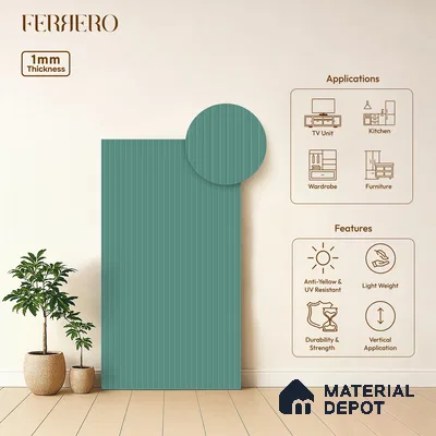 Cool Mint Teal Fluted Solid Color 2B8116 A 191 Cool Mint 8 ft x 4 ft Matte Finish Decorative Laminate - 1 mm | Suitable for TV Unit,Wardrobe, Kitchen Cabinets