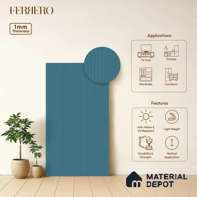 Soft Blue Fluted Solid Color 2B8118 A 191 Soft 8 ft x 4 ft Matte Finish Decorative Laminate - 1 mm | Suitable for TV Unit,Wardrobe, Kitchen Cabinets