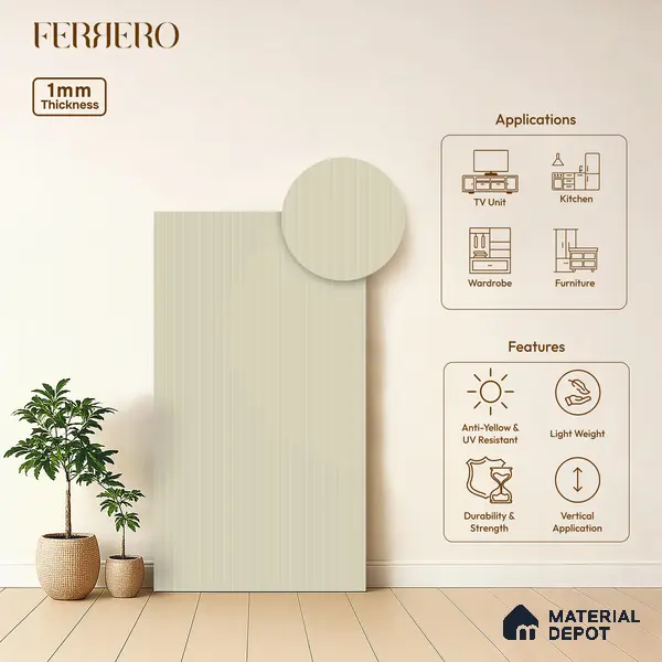 Ivory Mist Beige Fluted Solid Color 2B8114 A 191 Ivory Mist 8 ft x 4 ft Matte Finish Decorative Laminate - 1 mm | Suitable for TV Unit,Wardrobe, Kitchen Cabinets