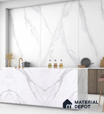 White Marble Look LM 21678 8 ft x 4 ft High Gloss Finish 6H Anti Scratch Acrylic Laminate - 1.5 mm | Suitable for TV Unit, Wardrobe, Kitchen Cabinets