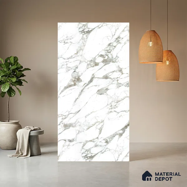 White Marble Look LM 03363 8 ft x 4 ft Super Matte Finish Decorative Laminate - 1 mm | Suitable for TV Unit, Wardrobe, Kitchen Cabinets