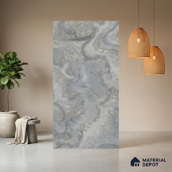 Grey Marble Look LM 03775 8 ft x 4 ft Matte Finish Decorative Laminate - 1 mm | Suitable for TV Unit, Wardrobe, Kitchen Cabinets