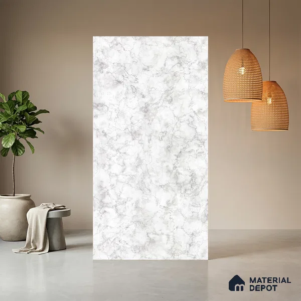 White Marble Look LM 03801 8 ft x 4 ft Texture Finish Decorative Laminate - 1 mm | Suitable for TV Unit, Wardrobe, Kitchen Cabinets