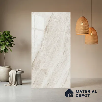 Beige Marble Look LM 03828 8 ft x 4 ft High Gloss Finish Decorative Laminate - 1 mm | Suitable for TV Unit, Wardrobe, Kitchen Cabinets