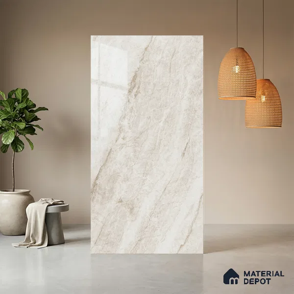 Beige Marble Look LM 03828 8 ft x 4 ft High Gloss Finish Decorative Laminate - 1 mm | Suitable for TV Unit, Wardrobe, Kitchen Cabinets