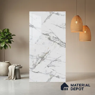 White Marble Look LM 03866 8 ft x 4 ft High Gloss Finish Decorative Laminate - 1 mm | Suitable for TV Unit, Wardrobe, Kitchen Cabinets