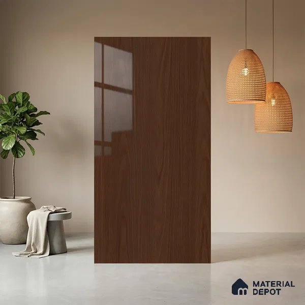 Wooden Look LM 03867 Caramel 8 ft x 4 ft High Gloss Finish Decorative Laminate - 1 mm | Suitable for TV Unit, Wardrobe, Kitchen Cabinets