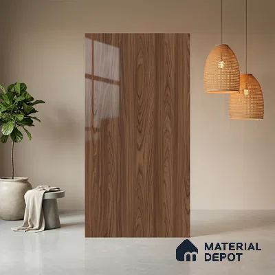Wooden Look LM 03872 Modern Walnut 8 ft x 4 ft High Gloss Finish Decorative Laminate - 1 mm | Suitable for TV Unit, Wardrobe, Kitchen Cabinets