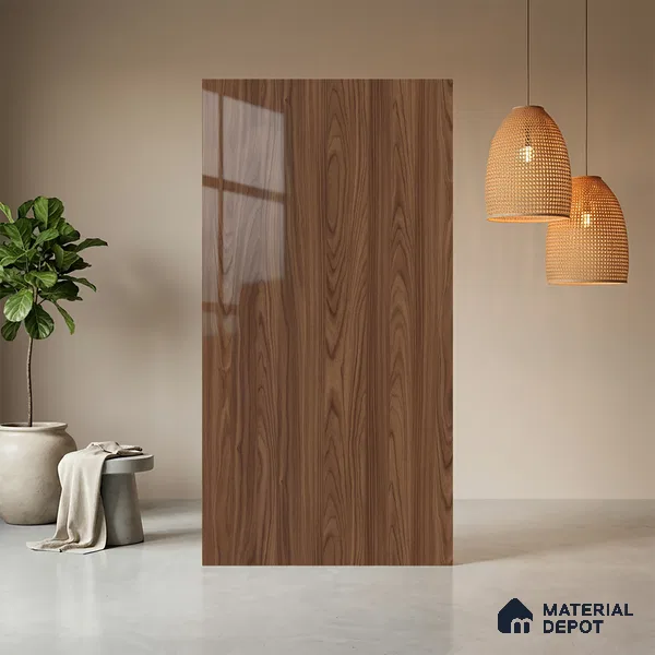 Wooden Look LM 03872 Modern Walnut 8 ft x 4 ft High Gloss Finish Decorative Laminate - 1 mm | Suitable for TV Unit, Wardrobe, Kitchen Cabinets
