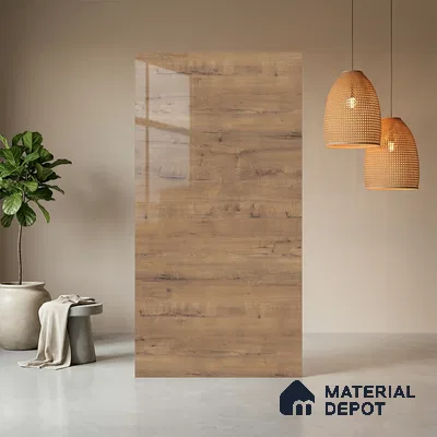Wooden Look LM 03875 Bunratty Oak 8 ft x 4 ft High Gloss Finish Decorative Laminate - 1 mm | Suitable for TV Unit, Wardrobe, Kitchen Cabinets