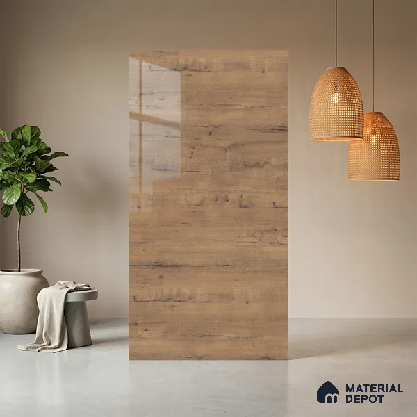 Wooden Look LM 03875 Bunratty Oak 8 ft x 4 ft High Gloss Finish Decorative Laminate - 1 mm | Suitable for TV Unit, Wardrobe, Kitchen Cabinets