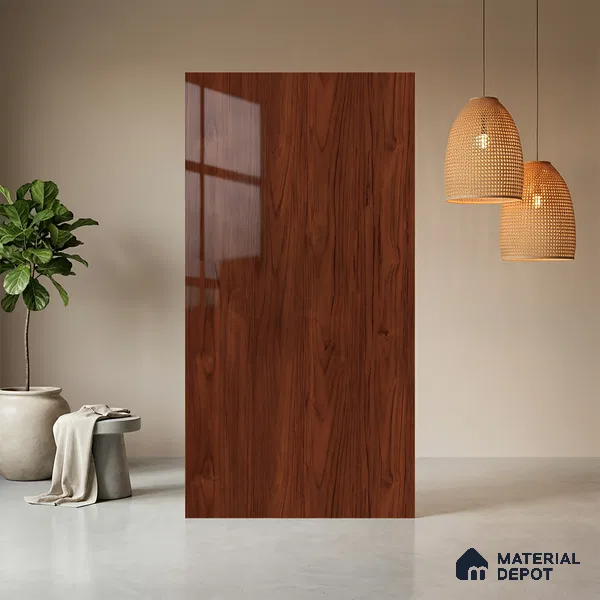 Wooden Look LM 03877 Inca Maple 8 ft x 4 ft High Gloss Finish Decorative Laminate - 1 mm | Suitable for TV Unit, Wardrobe, Kitchen Cabinets