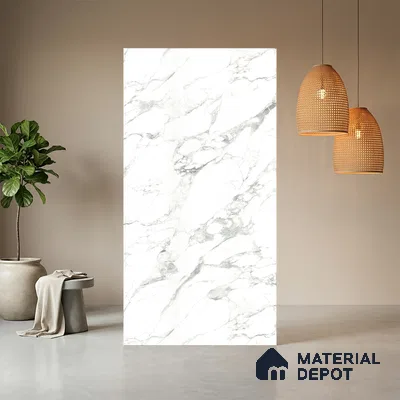 White Marble Look LM 03885 8 ft x 4 ft Texture Finish Decorative Laminate - 1 mm | Suitable for TV Unit, Wardrobe, Kitchen Cabinets