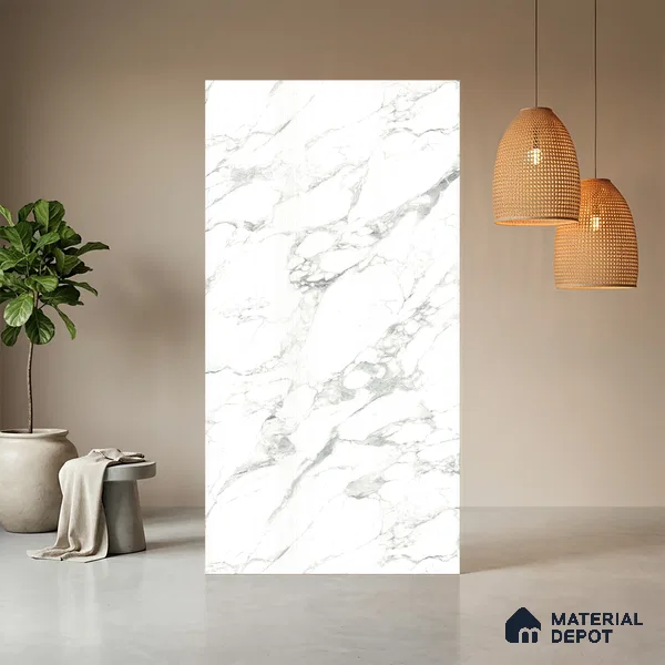 White Marble Look LM 03885 8 ft x 4 ft Texture Finish Decorative Laminate - 1 mm | Suitable for TV Unit, Wardrobe, Kitchen Cabinets