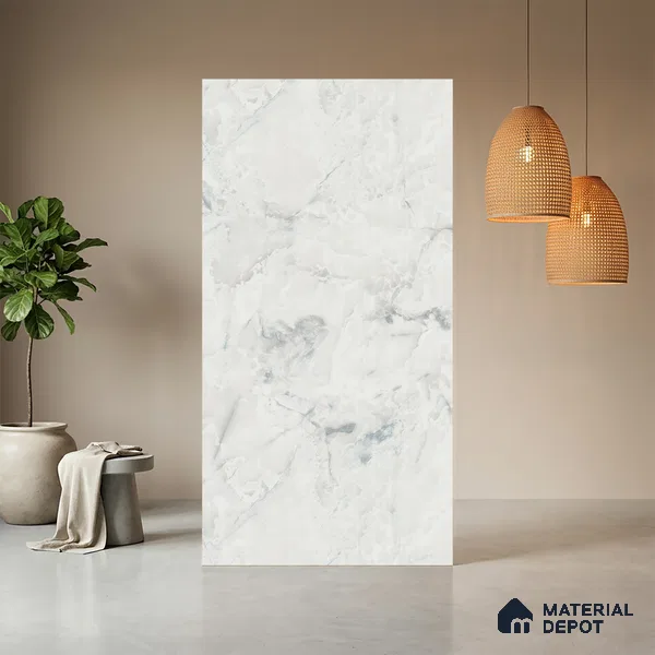 White Marble Look LM 03888 8 ft x 4 ft Matte Finish Decorative Laminate - 1 mm | Suitable for TV Unit, Wardrobe, Kitchen Cabinets